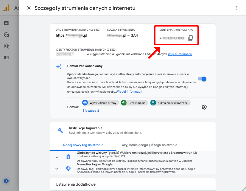 konfiguracja google analytics GA4 identyfikator pomiaru